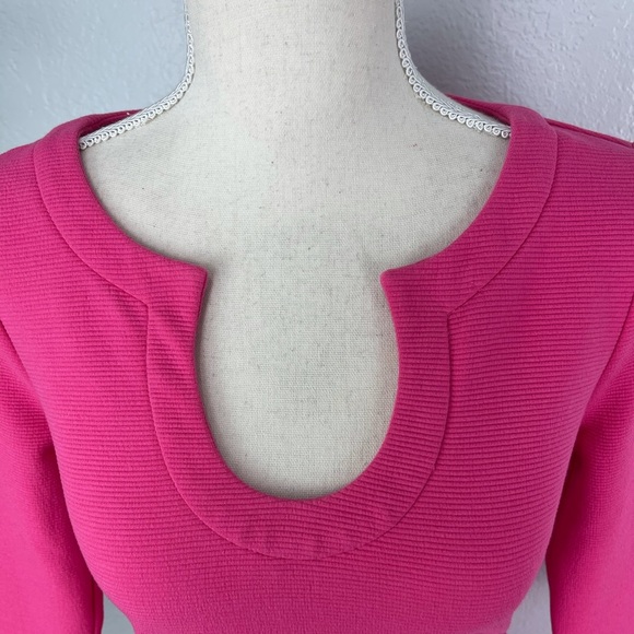 LILLY PULITZER Hot Pink Fuscia Bubble Gum Mid Sleeve casual Pocket Dress - Picture 2 of 8